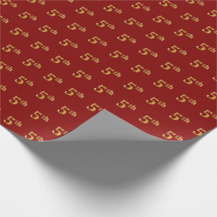 Red, Faux Gold 5th (Fifth) Event Wrapping Paper
