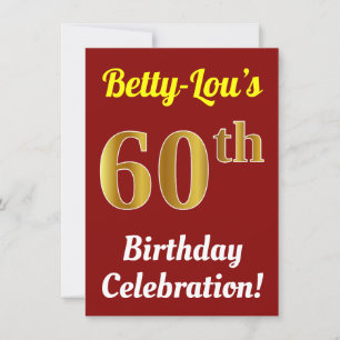 Red, Faux Gold 60th Birthday Celebration + Name Invitation