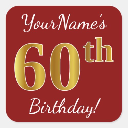 Red Faux Gold 60th Birthday  Custom Name Sticker
