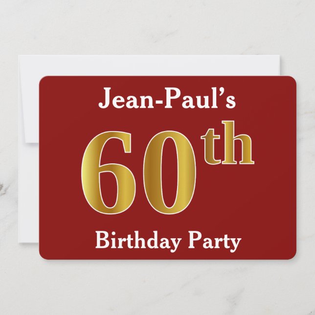 Red, Faux Gold 60th Birthday Party + Custom Name Invitation (Front)