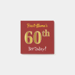 [ Thumbnail: Red, Faux Gold 60th Birthday, With Custom Name Notes ]