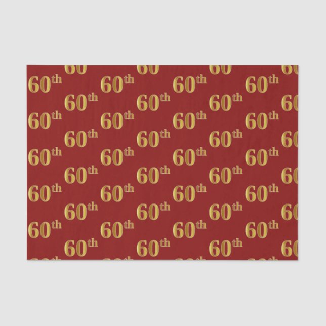 Red, Faux Gold 60th (Sixtieth) Event Tissue Paper (Front)
