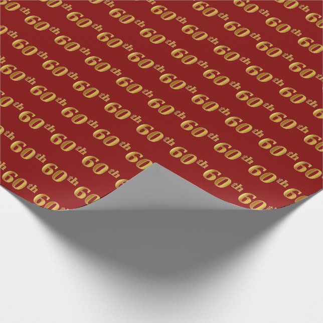 Red, Faux Gold 60th (Sixtieth) Event Wrapping Paper (Corner)