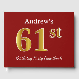 Red, Faux Gold 61st Birthday Party + Custom Name Guest Book