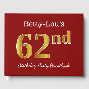 Red, Faux Gold 62nd Birthday Party + Custom Name Guest Book