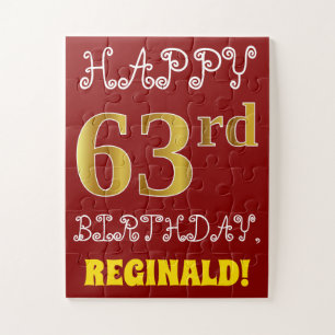 Red, Faux Gold 63rd Birthday + Custom Name Puzzle