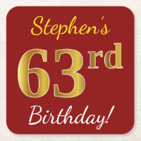Red, Faux Gold 63rd Birthday + Custom Name