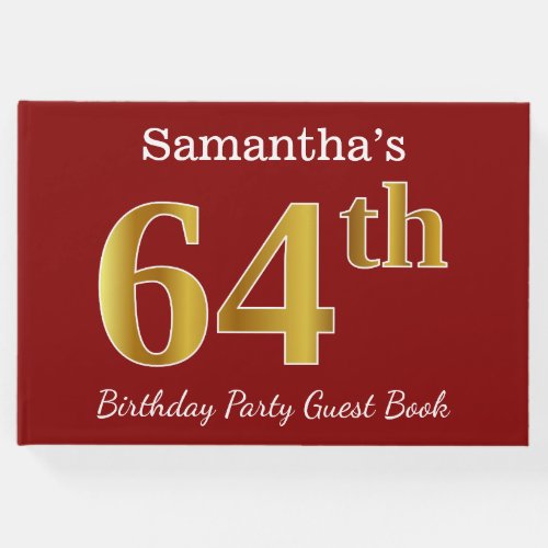 Red Faux Gold 64th Birthday Party  Custom Name Guest Book