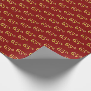 Red, Faux Gold 65th (Sixty-Fifth) Event Wrapping Paper