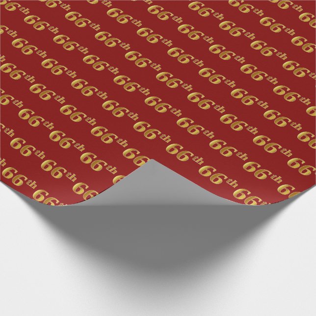 Red, Faux Gold 66th (Sixty-Sixth) Event Wrapping Paper (Corner)