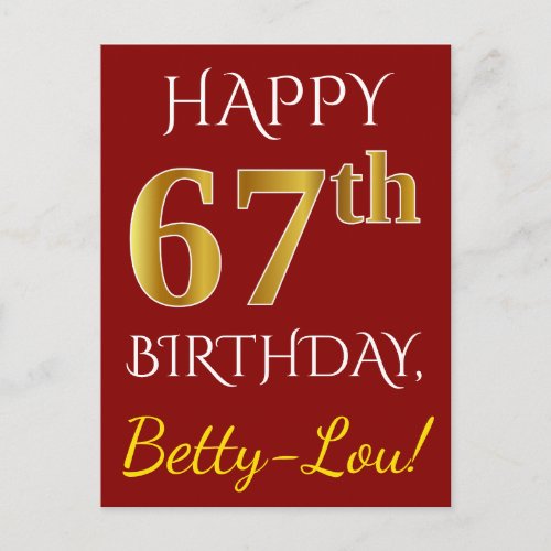 Red, Faux Gold 67th Birthday + Custom Name