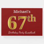[ Thumbnail: Red, Faux Gold 67th Birthday Party + Custom Name Guest Book ]