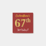 [ Thumbnail: Red, Faux Gold 67th Birthday, With Custom Name Notes ]