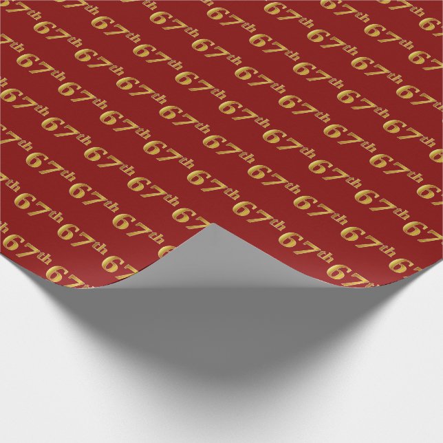 Red, Faux Gold 67th (Sixty-Seventh) Event Wrapping Paper (Corner)