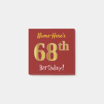 [ Thumbnail: Red, Faux Gold 68th Birthday, With Custom Name Notes ]