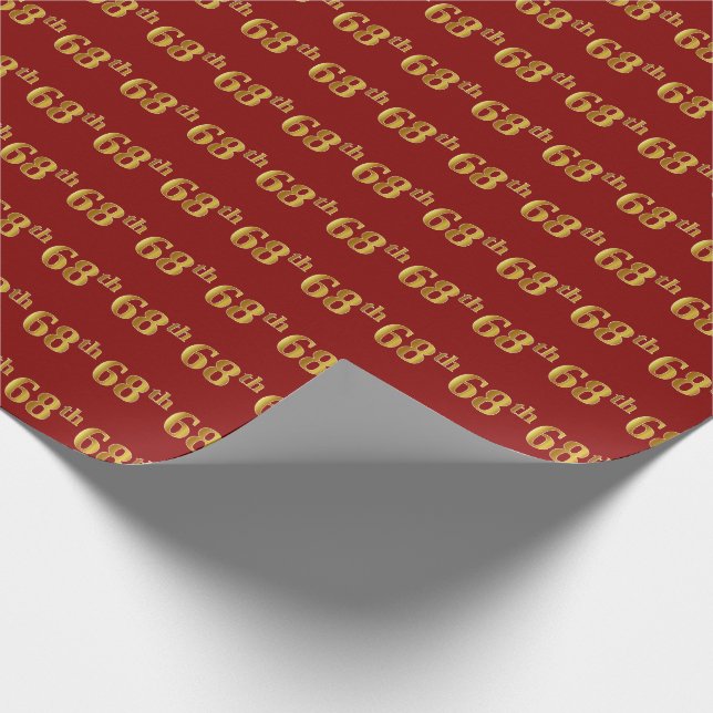 Red, Faux Gold 68th (Sixty-Eighth) Event Wrapping Paper (Corner)