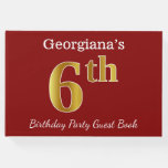 [ Thumbnail: Red, Faux Gold 6th Birthday Party + Custom Name Guest Book ]