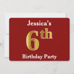 [ Thumbnail: Red, Faux Gold 6th Birthday Party + Custom Name Invitation ]