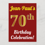 [ Thumbnail: Red, Faux Gold 70th Birthday Celebration + Name Invitation ]