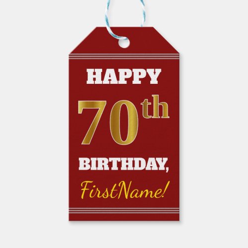 Red Faux Gold 70th Birthday  Custom Name Gift Tags