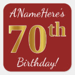 [ Thumbnail: Red, Faux Gold 70th Birthday + Custom Name Sticker ]