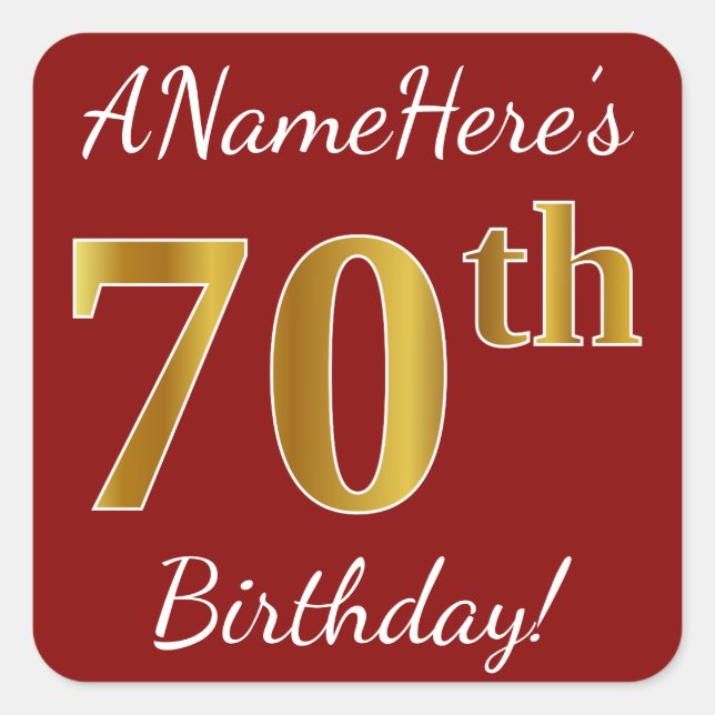Red, Faux Gold 70th Birthday + Custom Name Sticker (Front)