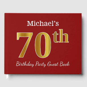 Red, Faux Gold 70th Birthday Party + Custom Name Guest Book