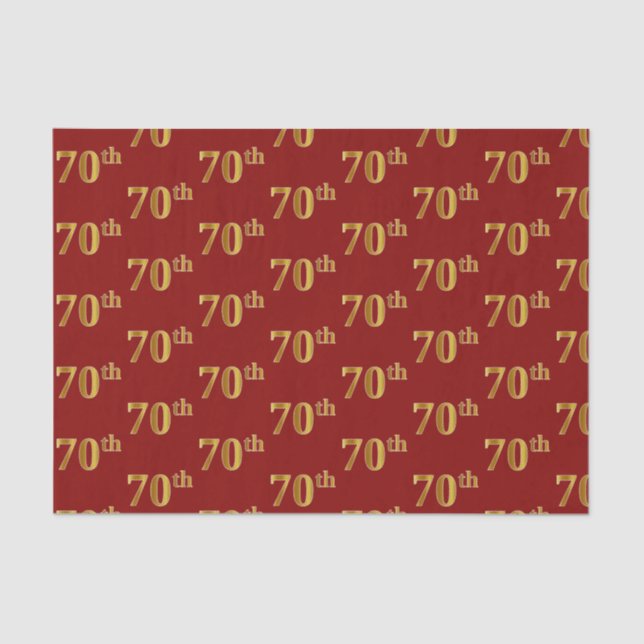 Red, Faux Gold 70th (Seventieth) Event Tissue Paper (Front)