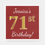 [ Thumbnail: Red, Faux Gold 71st Birthday + Custom Name Napkin ]