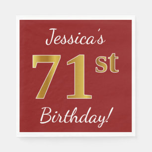 Red, Faux Gold 71st Birthday + Custom Name Napkins
