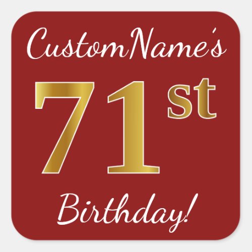 Red Faux Gold 71st Birthday  Custom Name Sticker