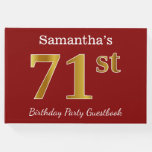 [ Thumbnail: Red, Faux Gold 71st Birthday Party + Custom Name Guest Book ]