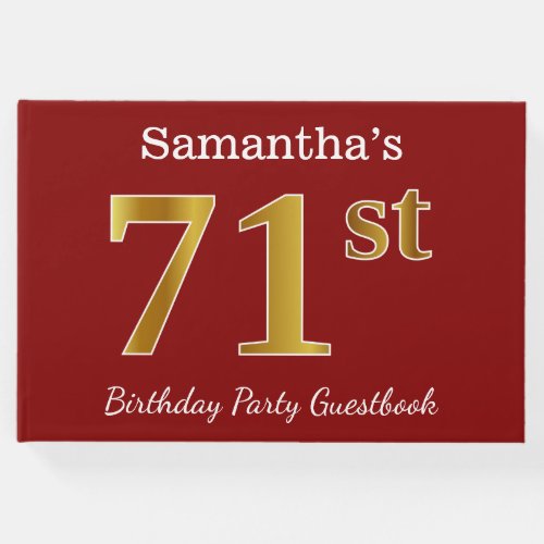 Red Faux Gold 71st Birthday Party  Custom Name Guest Book