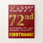 [ Thumbnail: Red, Faux Gold 72nd Birthday + Custom Name Puzzle ]