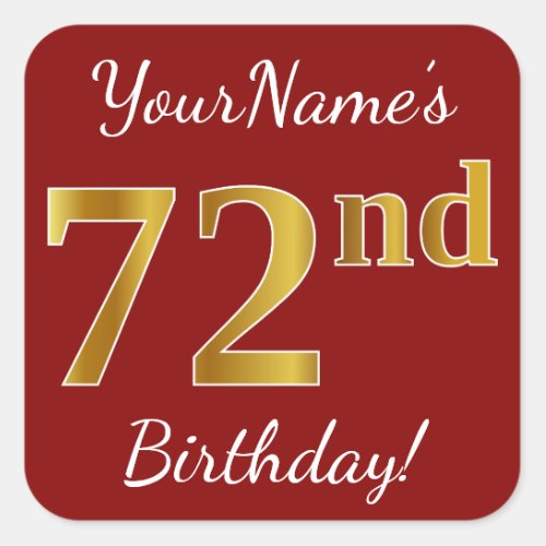 Red Faux Gold 72nd Birthday  Custom Name Sticker