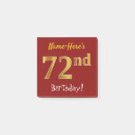 [ Thumbnail: Red, Faux Gold 72nd Birthday, With Custom Name Notes ]