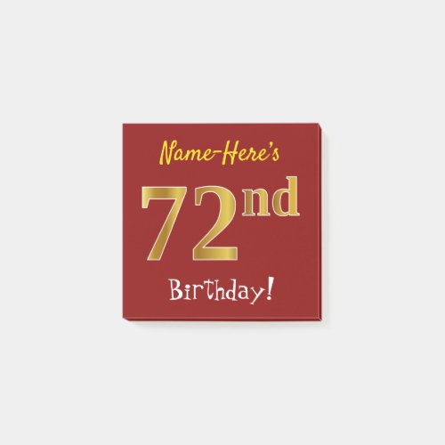 Red Faux Gold 72nd Birthday With Custom Name Post_it Notes