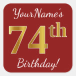 [ Thumbnail: Red, Faux Gold 74th Birthday + Custom Name Sticker ]