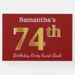[ Thumbnail: Red, Faux Gold 74th Birthday Party + Custom Name Guest Book ]