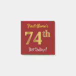 [ Thumbnail: Red, Faux Gold 74th Birthday, With Custom Name Notes ]