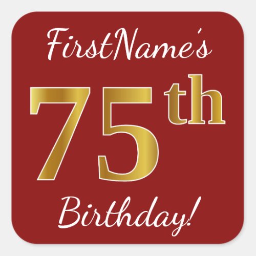 Red Faux Gold 75th Birthday  Custom Name Sticker