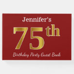 [ Thumbnail: Red, Faux Gold 75th Birthday Party + Custom Name Guest Book ]