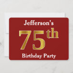 [ Thumbnail: Red, Faux Gold 75th Birthday Party + Custom Name Invitation ]