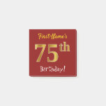 [ Thumbnail: Red, Faux Gold 75th Birthday, With Custom Name Notes ]