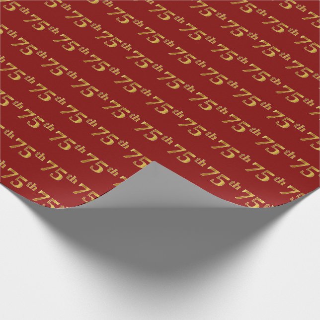 Red, Faux Gold 75th (Seventy-Fifth) Event Wrapping Paper (Corner)