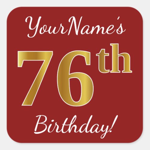 Red Faux Gold 76th Birthday  Custom Name Sticker