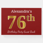 [ Thumbnail: Red, Faux Gold 76th Birthday Party + Custom Name Guest Book ]