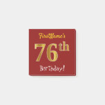 [ Thumbnail: Red, Faux Gold 76th Birthday, With Custom Name Notes ]