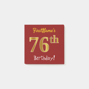 Red, Faux Gold 76th Birthday, With Custom Name Post-it Notes