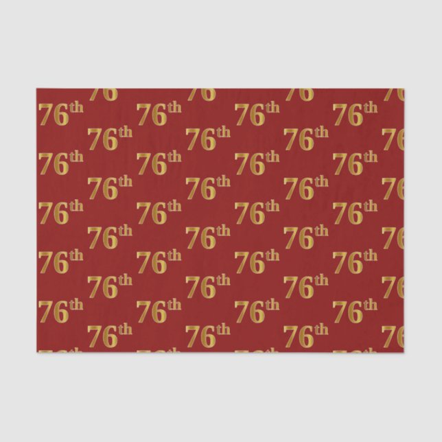 Red, Faux Gold 76th (Seventy-Sixth) Event Tissue Paper (Front)